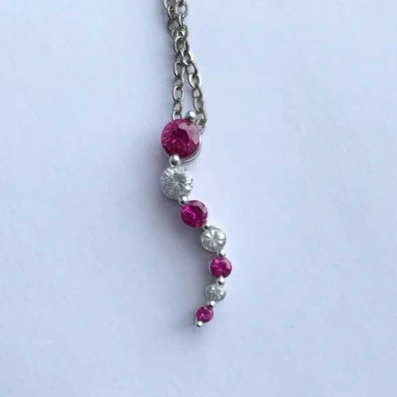 10k White gold Pink gemstone wavy necklace - Picture 4 of 10